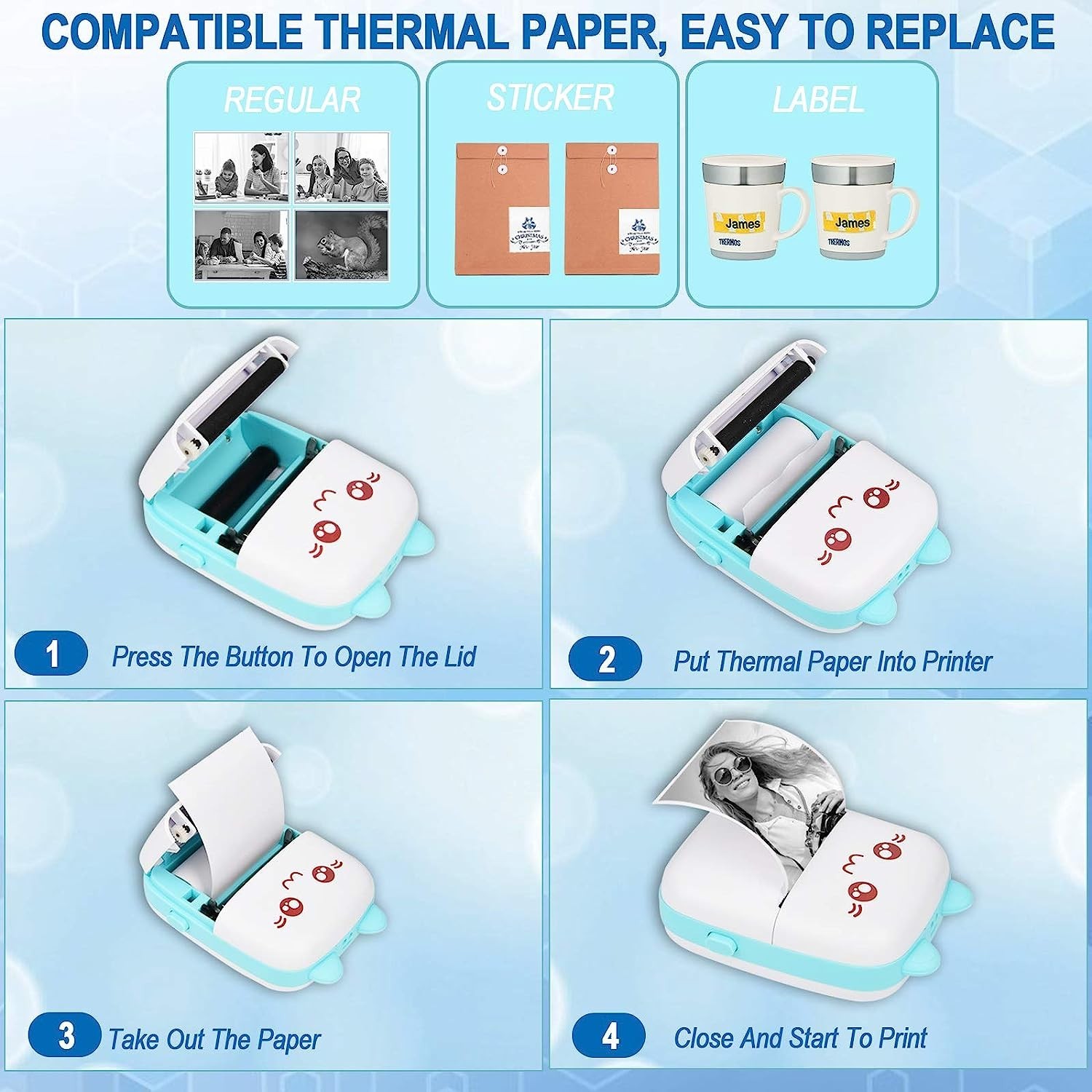 Mini Portable Thermal Printer Pocket Photo Printer Wireless Bluetooth Printing