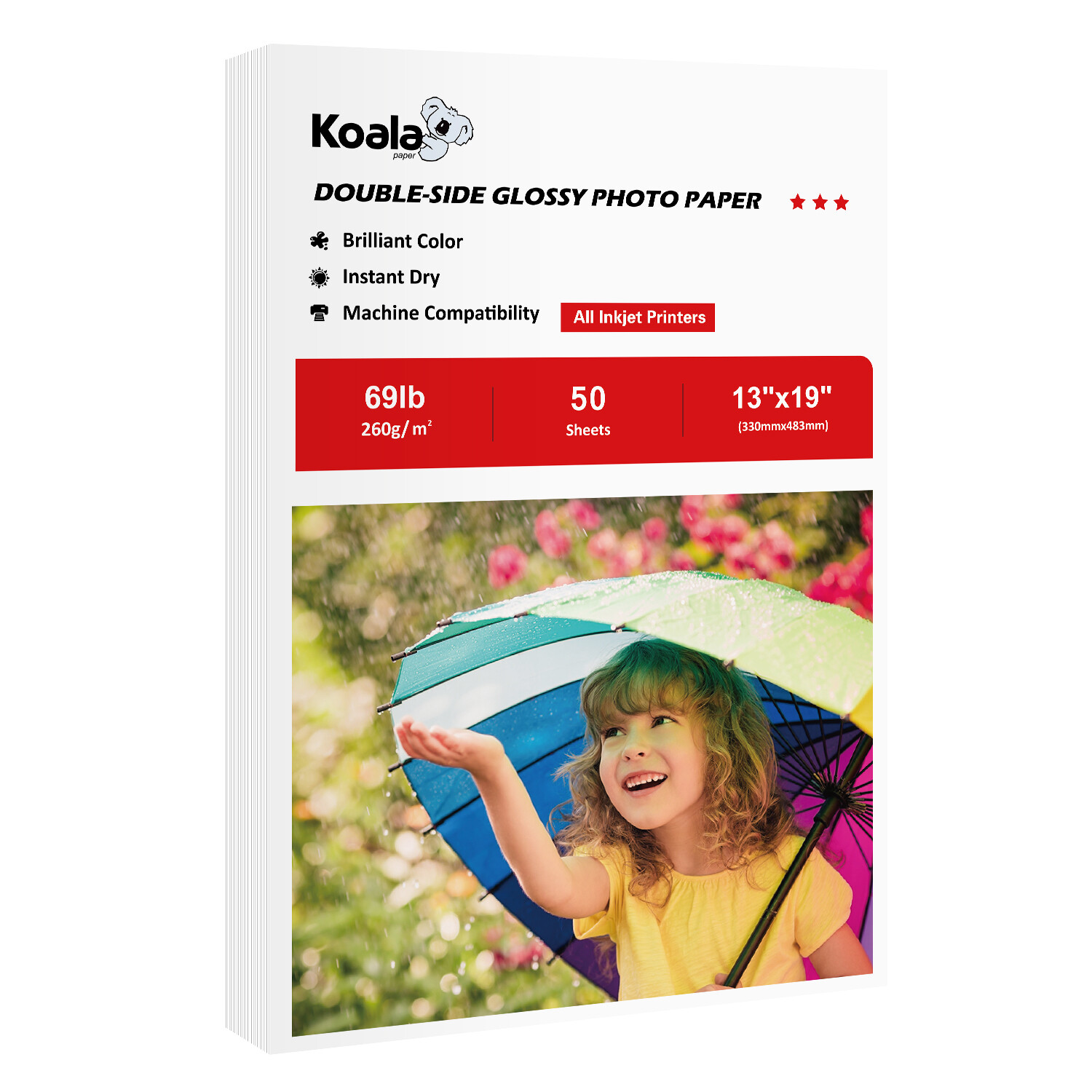 Koala Double Sided Glossy Photo Paper for Inkjet Printer 13×19 Heavyweight 50 Pk