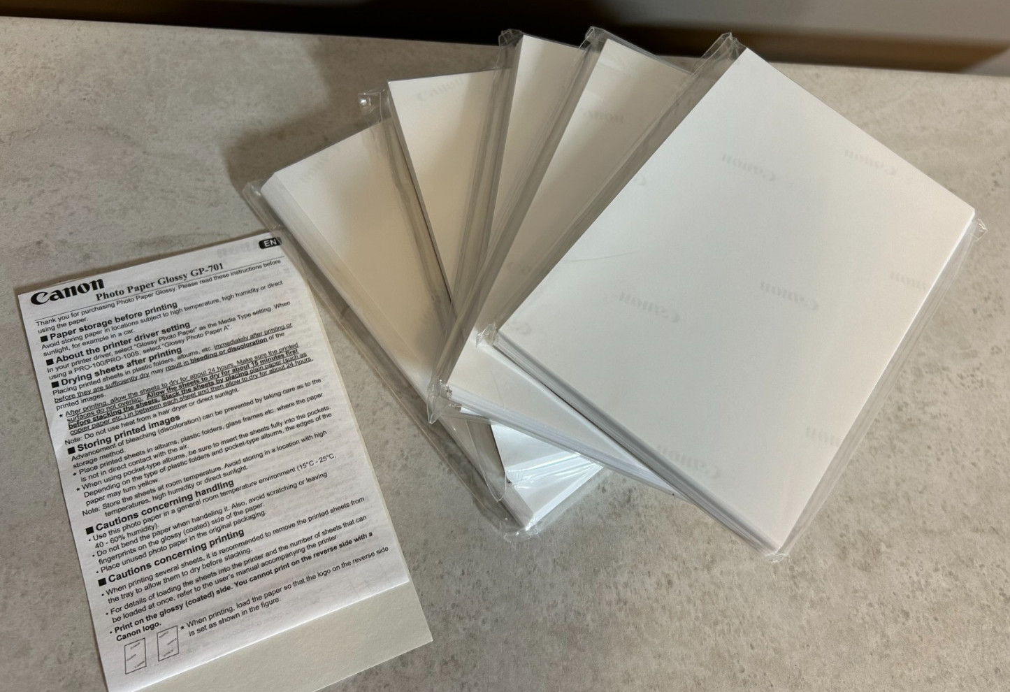 Canon Photo Paper Glossy GP-701, LOT of 5 packs – Total of 250 Sheets 4”x6”