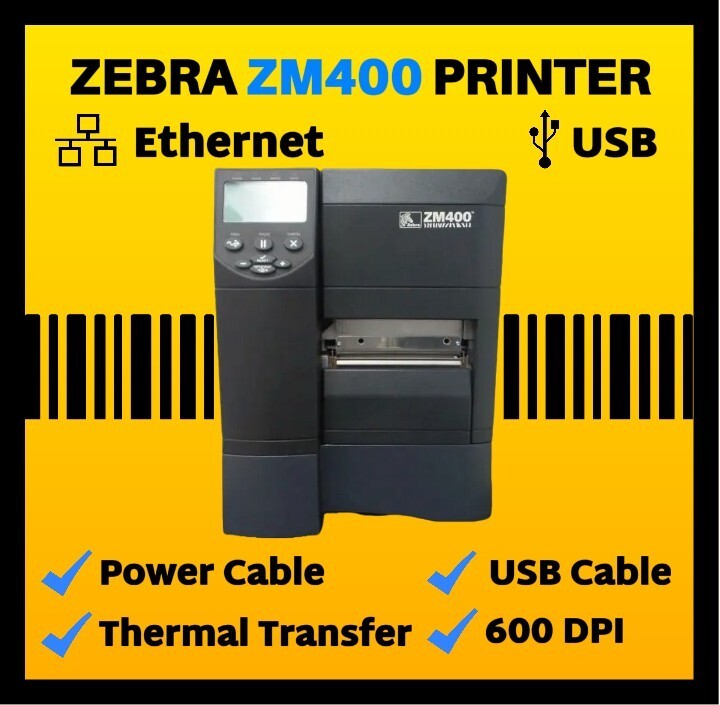 Zebra ZM400 Label Printer, ZM400-6001-0100T, 600 dpi, w/ USB & Power Cables!!🔥⭐