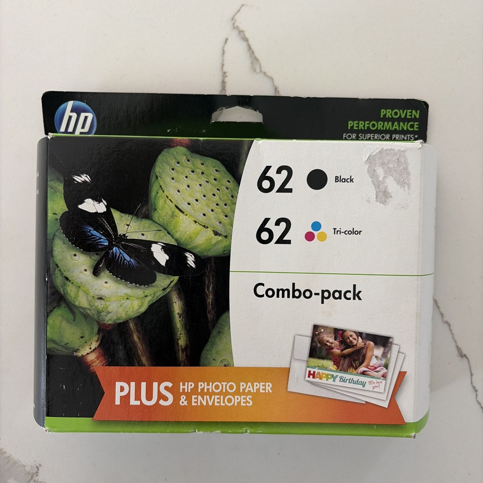 HP 62 Black & 62 Tri-Color Combo Pack Ink Cartridges Exp. July 2016 SEALED!!!