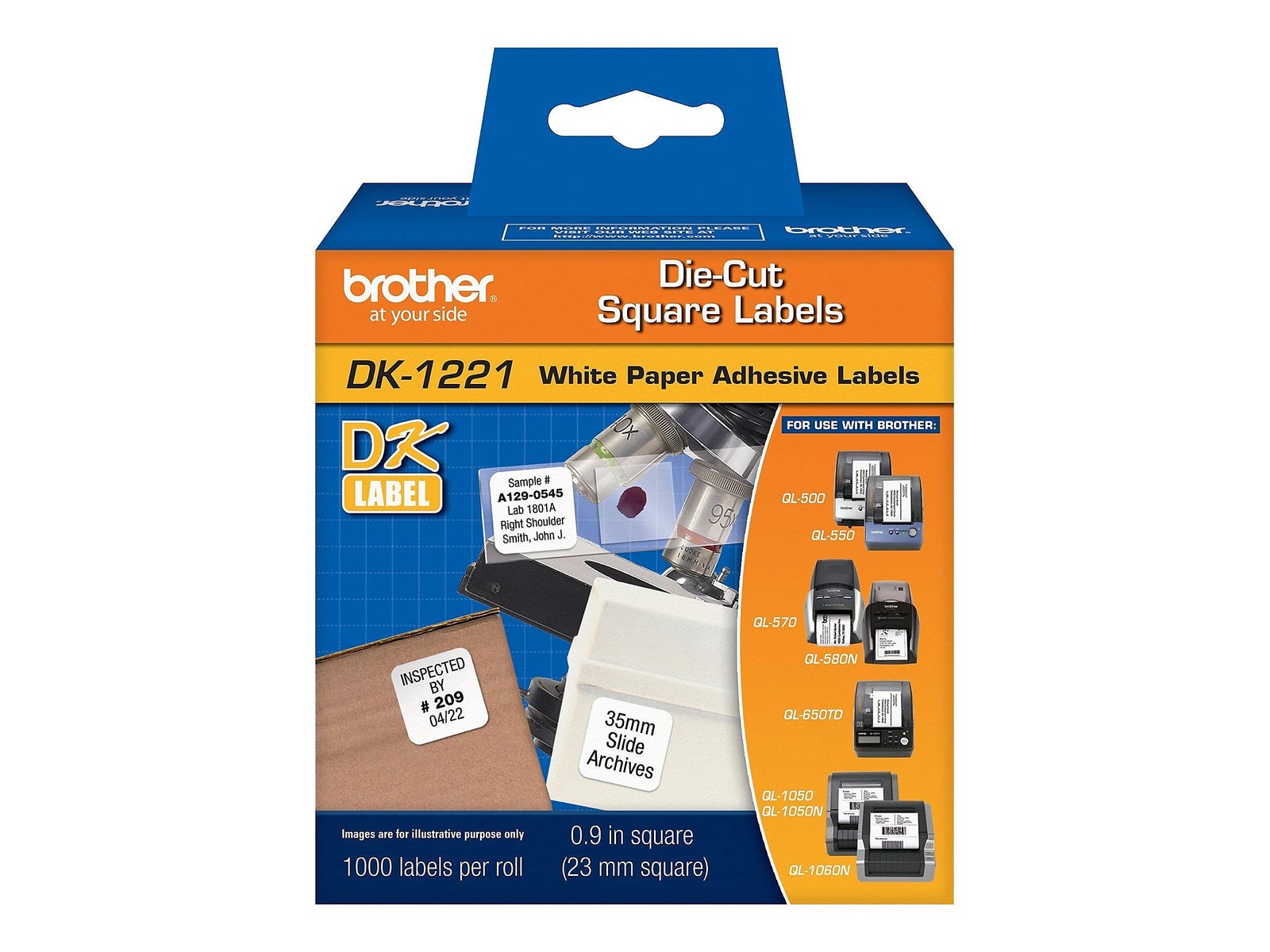 Brother DK-1221 Square White Paper Labels for QL Label Printers, 1000 Labels