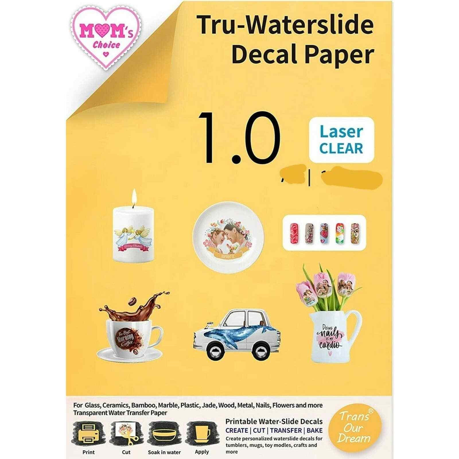 Print Waterslide Decal Paper CLEAR 22 Sheets 8.5×11 Water Slide Transfer