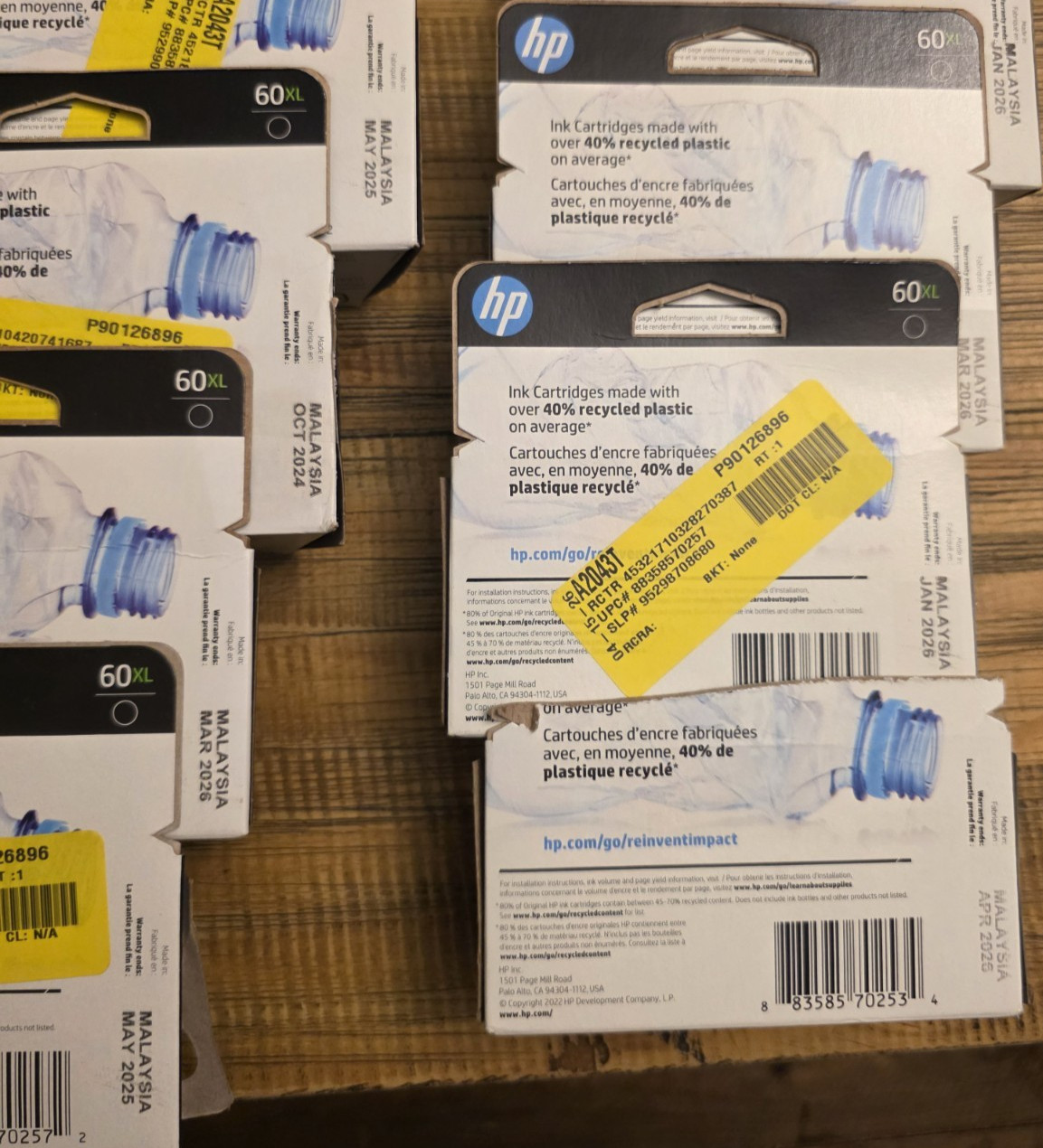 LOT of (7) GENUINE HP 60XL BLACK INK CARTRIDGES EXP 2024-26