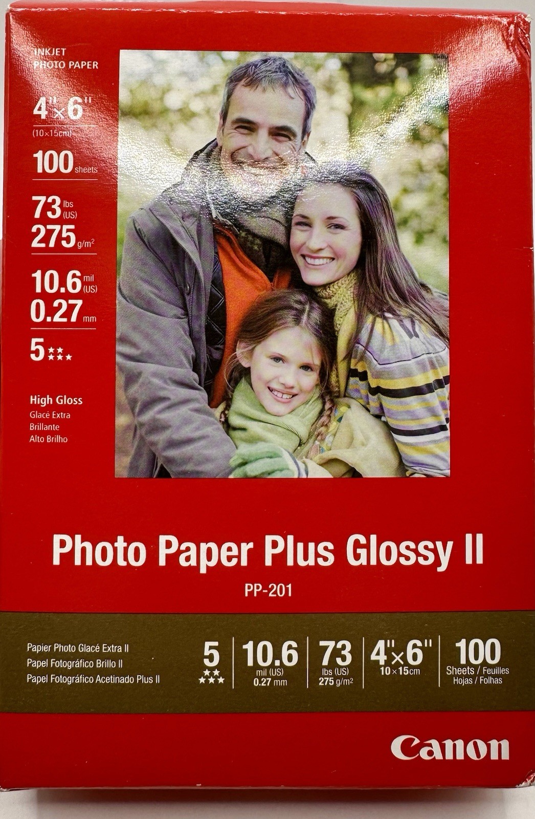 Canon Photo Paper Plus Glossy II PP-201 4×6 100 Sheets Inkjet High Gloss