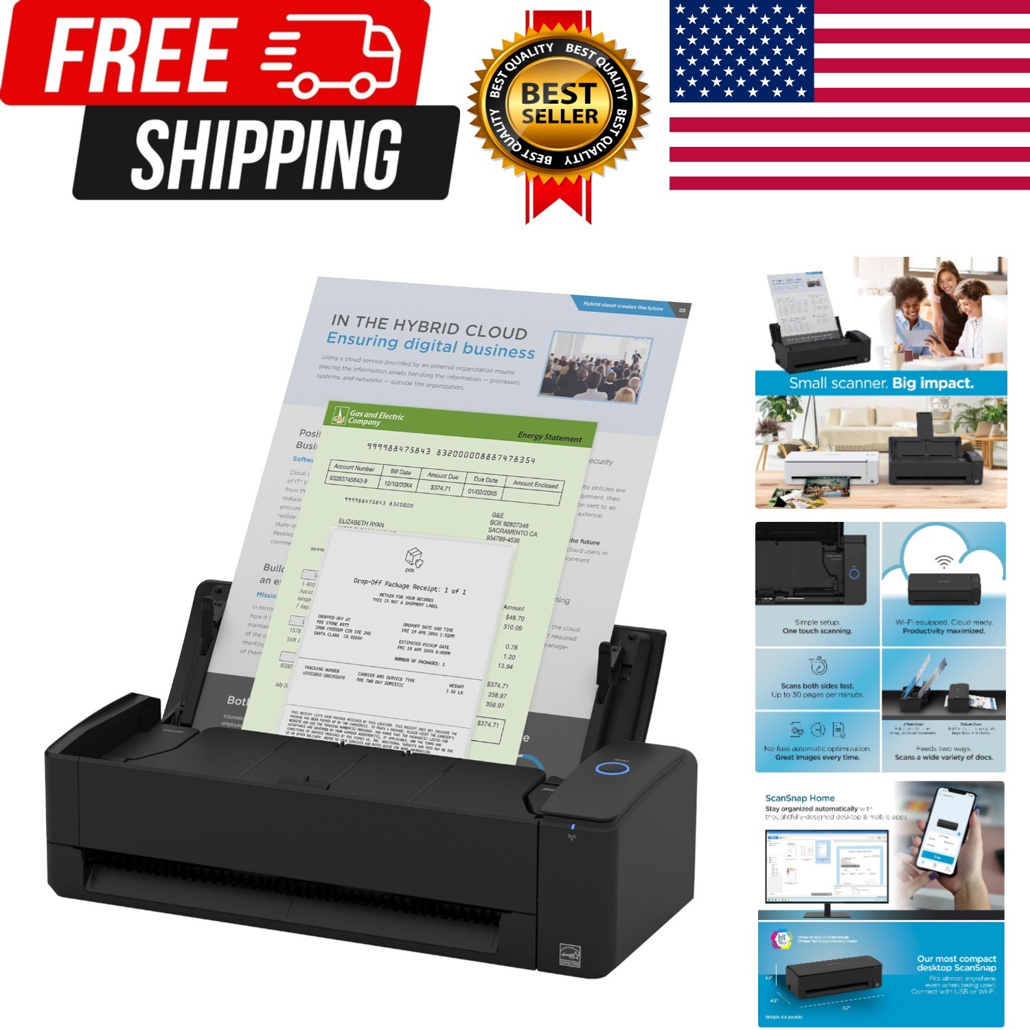 iX1300 Wireless or USB Double-Sided Color Document Scanner, Black | Compact |…