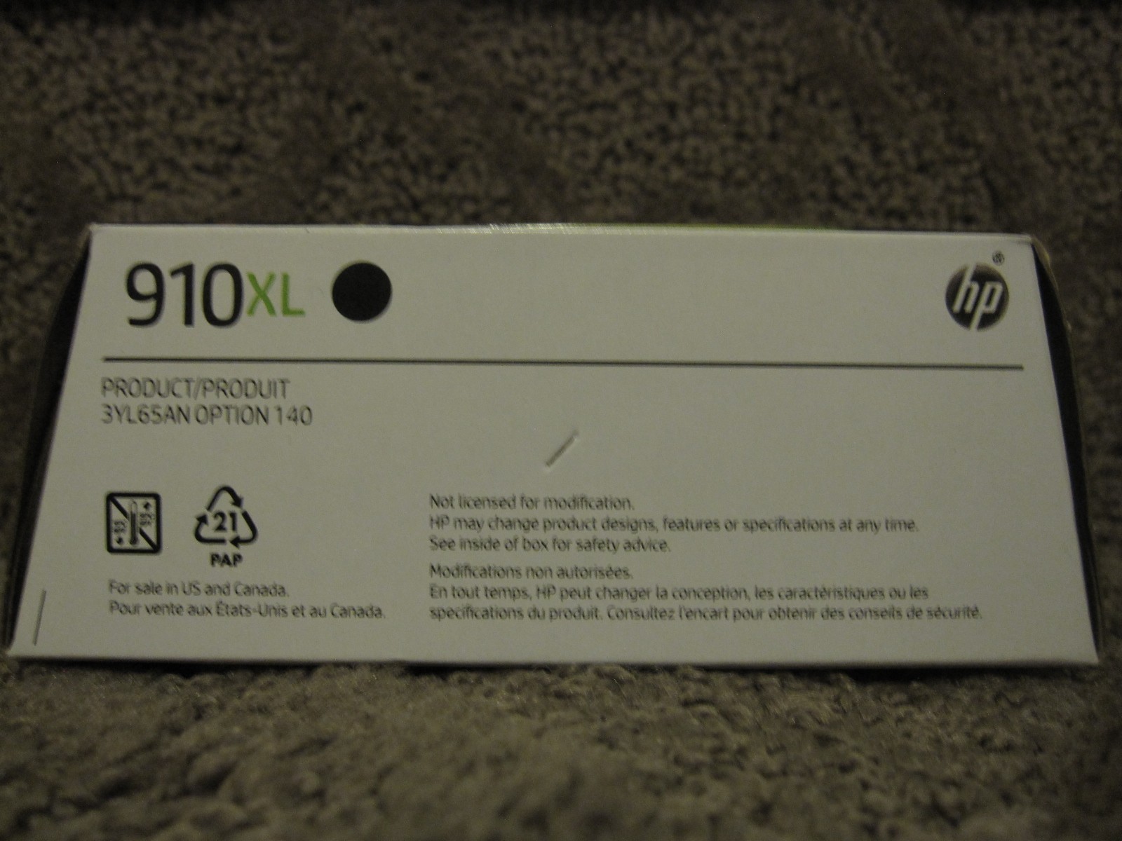 HP 3YL65AN Black Color Ink Cartridge Genuine OEM NEW # 910XL 910 MAY/2027