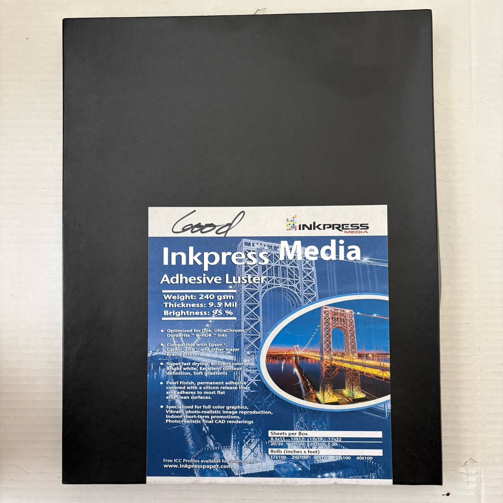 Inkpress Media Adhesive Luster Photo Paper Wt 240 gsm 95% Bright 9.5 Mil 50 Shts