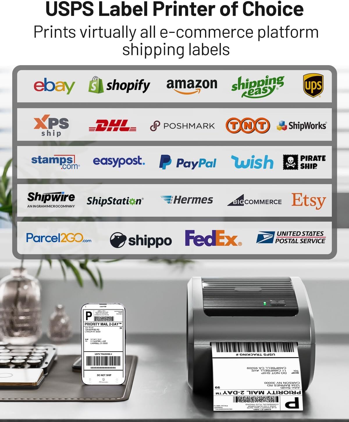 Bluetooth Thermal Shipping Label Printer 4×6″ Desktop Address For USPS UPS Lot