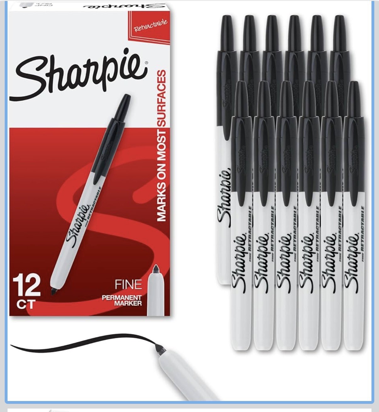 2 boxes of 12 SHARPIE 32701, Retractable Permanent Markers, Fine Point, Black