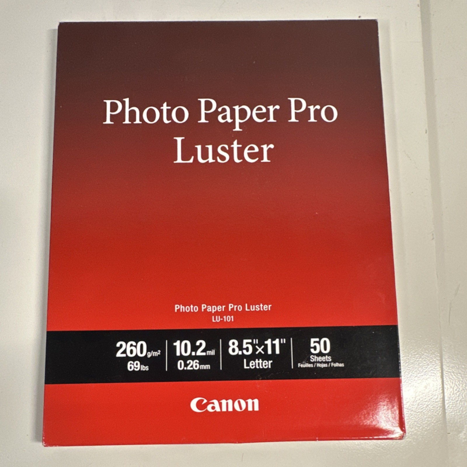 Canon LU-101 Photo Paper Pro Luster Letter 8.5×11 260gsm 50 Sheets Inkjet