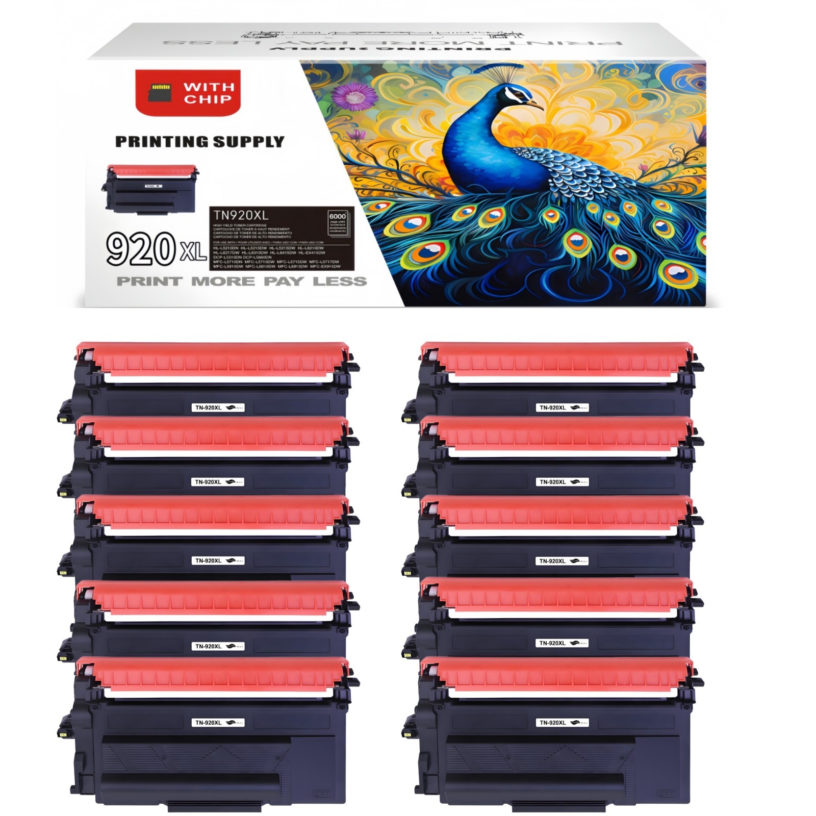 10PK TN920XL Toner Compatible for Brother TN920 TN920XL HL-L6210 L6310 DCPL5510