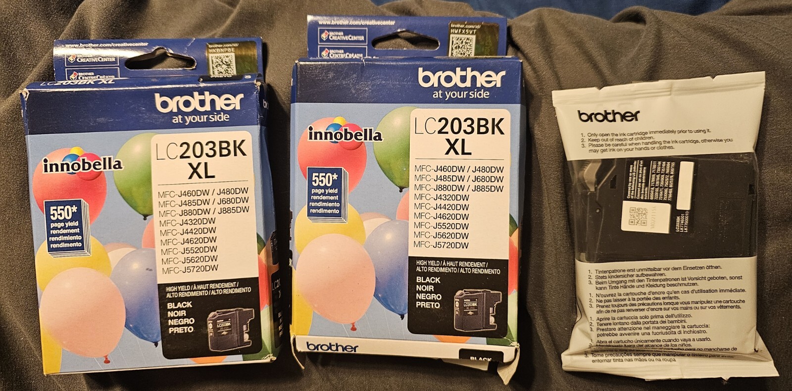 3x Brother Genuine LC203 Black Ink Cartridge, High Yield (LC203BK XL) 12/2024