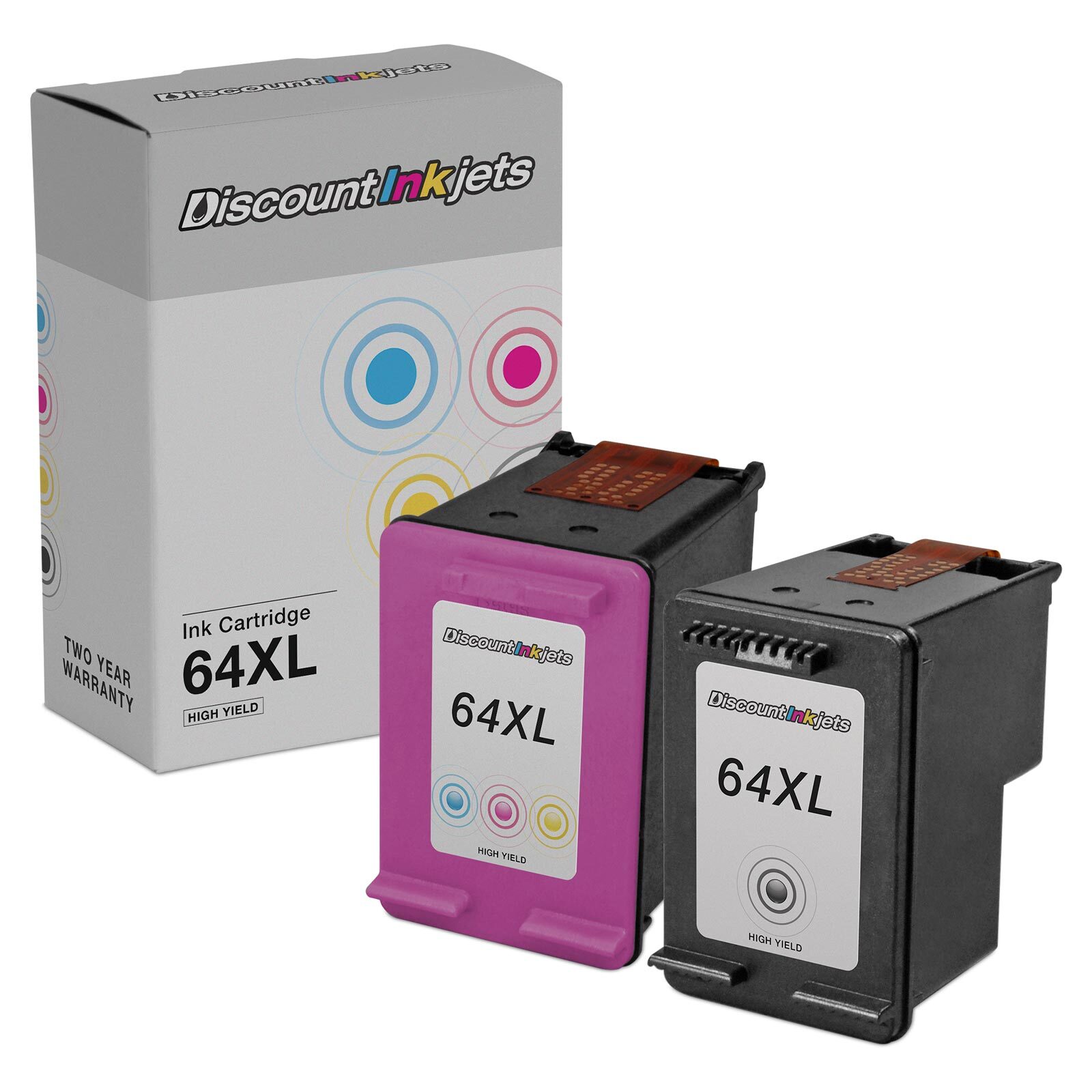 2pk BLACK COLOR Ink Cartridge for HP 64XL HY N9J92AN N9J91AN 7864 7858 7830 7130