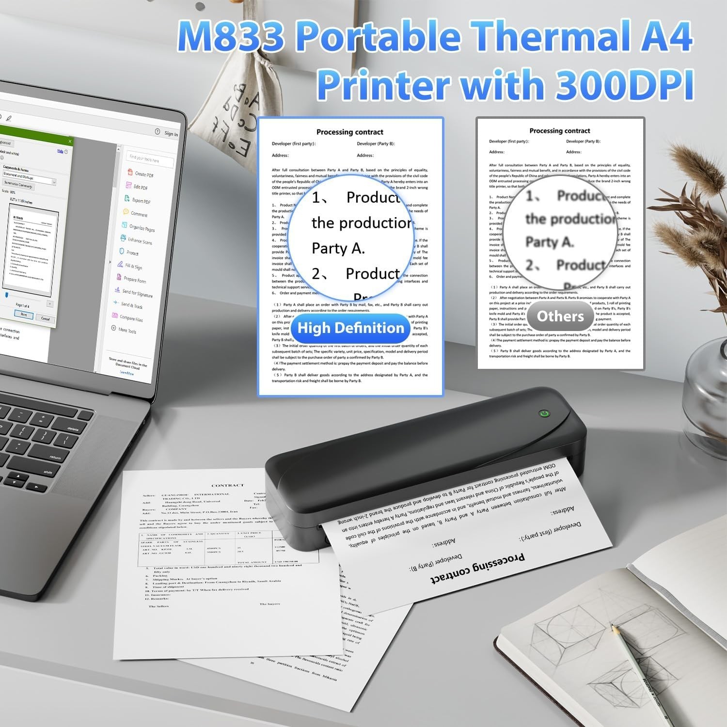Phomemo M833 Thermal Printer Portable Mobile Inkless Printer for A4/USLetter LOT