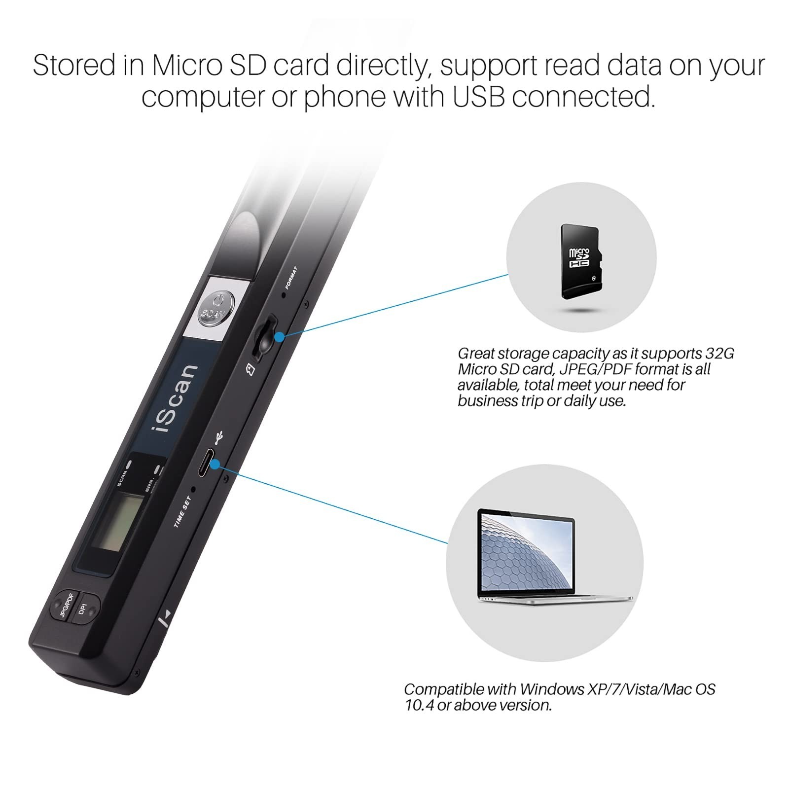 Portable Handheld Document Scanner 900DPI, A4 Mobile Photo Scanner, JPG/PDF, USB