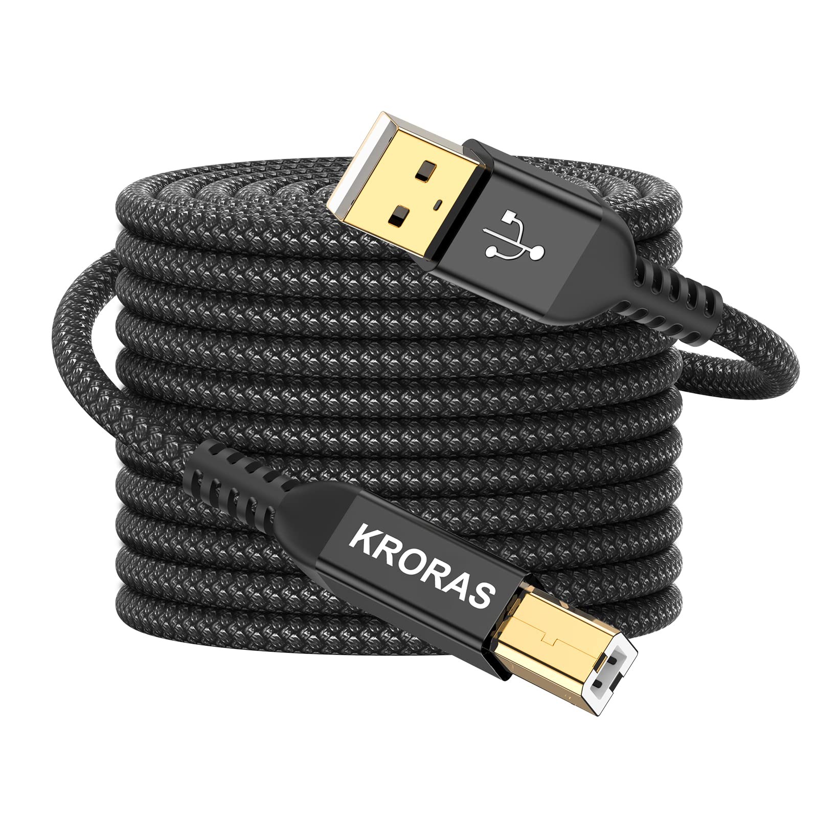 KRORAS USB 2.0 Printer Cable 20 feet, Type A Male to B 20FT, Black