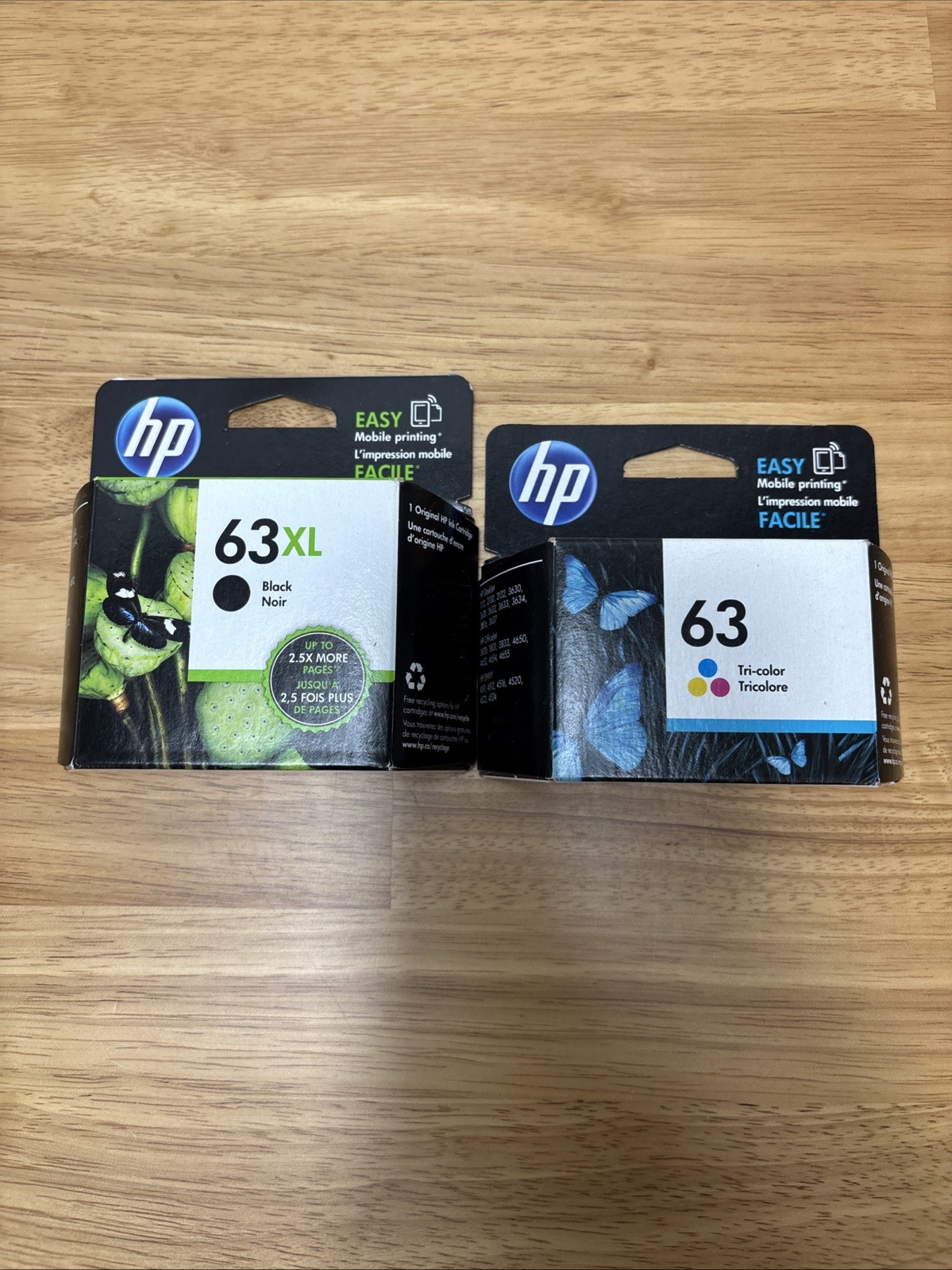 LOT of 2 Genuine HP 63 & 63XL Black Ink Cartridges Sealed Exp 2019
