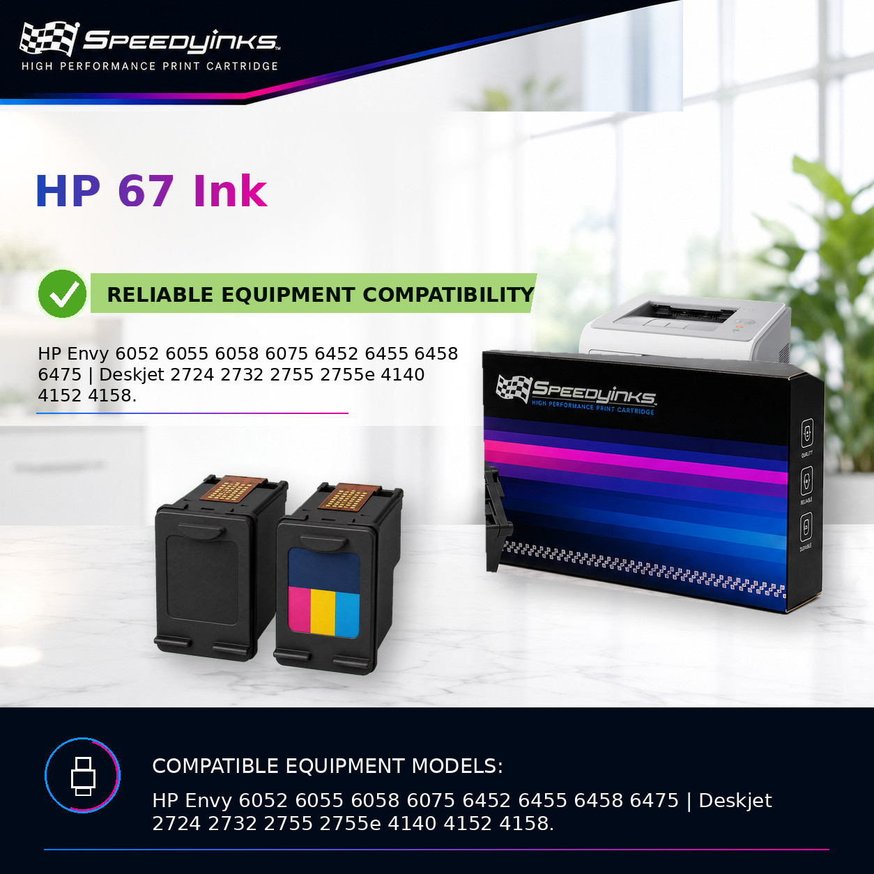 Speedy Replacement for HP 67XL 3YM57AN Black High Yield Ink Cartridge 2-Pack