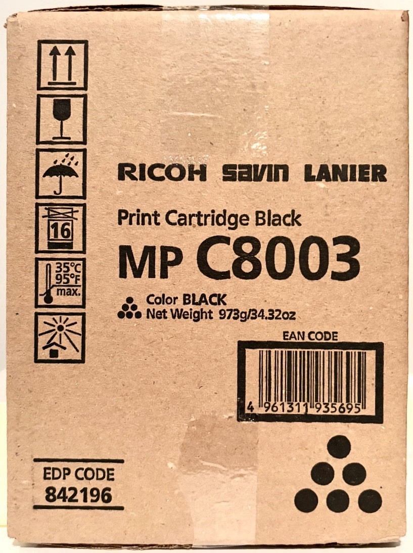 Genuine —Ricoh MP C8003 Toner Cartridge 842196 Black 47,000 Pages OEM