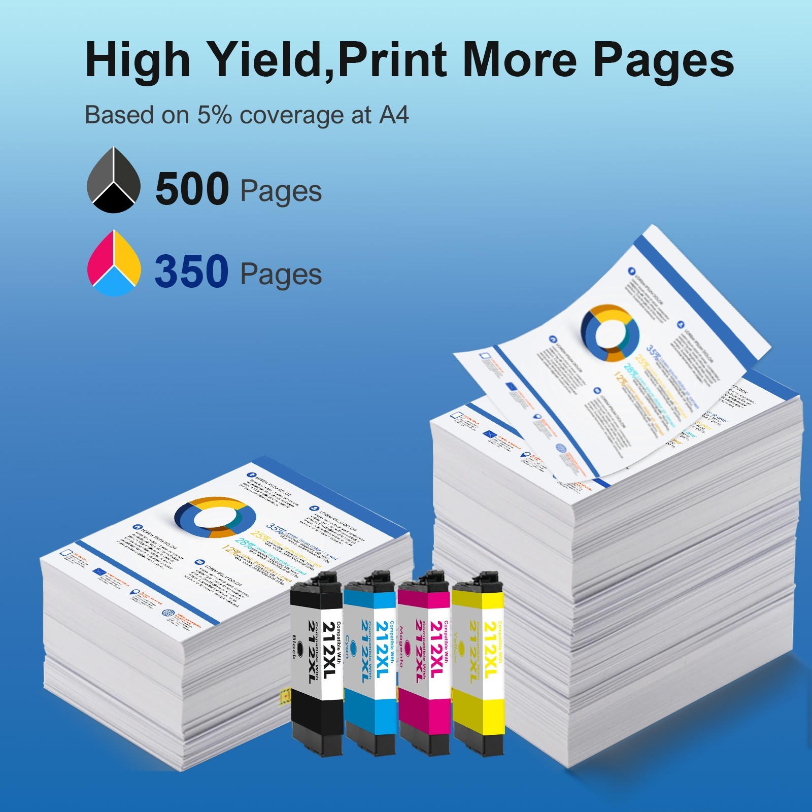 4Pack 212XL Ink compatible for Epson 212XL Workforce XP-4100 WF-2850 Printer