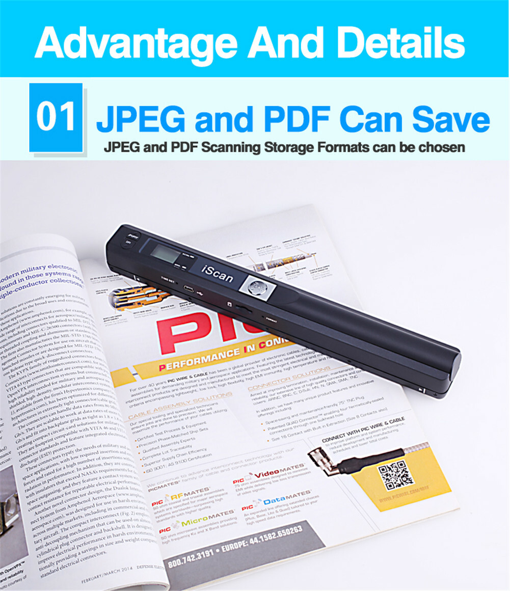 900Dpi Handheld Portable Mini Scanner Document Photo A4 Scan to PDF JPG Wireless